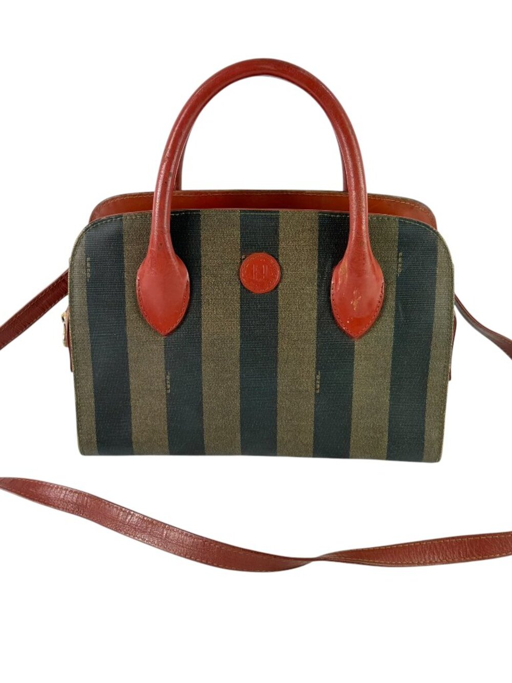Distressed FENDI Pequin Stripe Boston Brown Black Satchel Bag Made in Italy